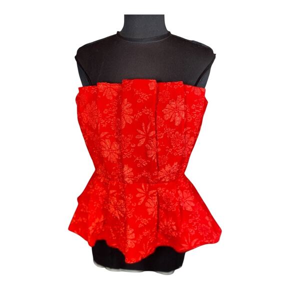 Entro Red Floral Jacquard Strapless Peplum Size Medium Top - Picture 1 of 10